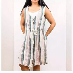 NWT ONeill Striped Button down mini dress Serape Sz S Pink/BLue